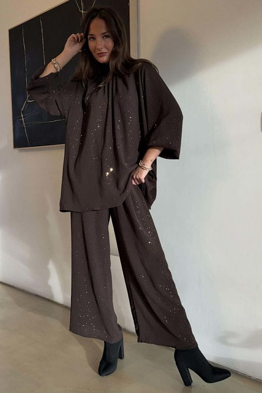 Suki Night Sky Shirring Neck Blouse Chocolate